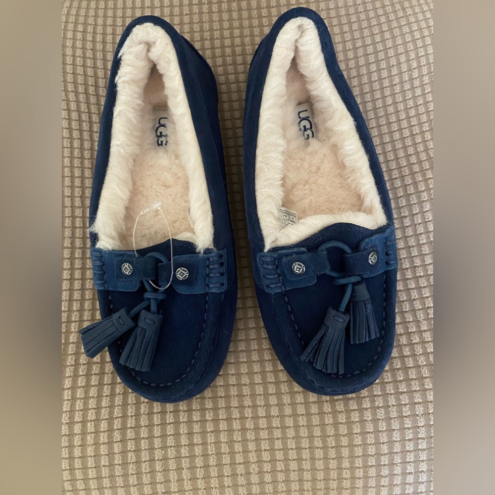 UGG Navy Tassel Moccasins